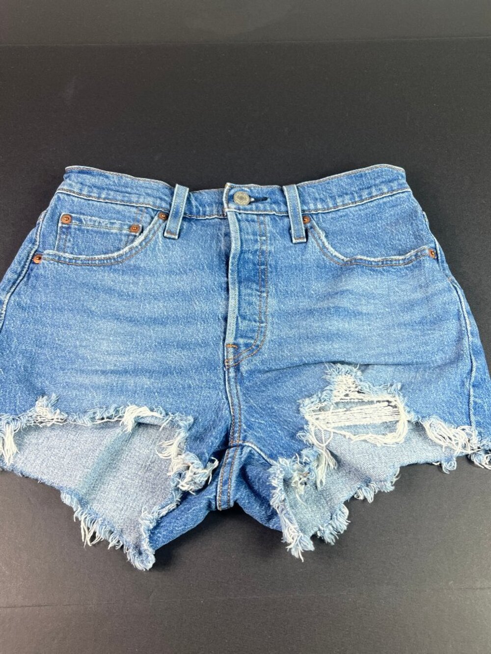 Levi's Jean Short Women 27* 501 Mid Rise Blue Cut Off Raw Hem Denim Jorts Tag 27